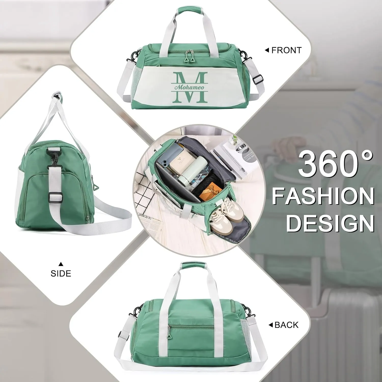 Personalized Travel Duffel Bag: Custom Large Waterproof Travel Bag with Name and Letter - Travel Luggage Bag with Shoes Compartment for Women Men