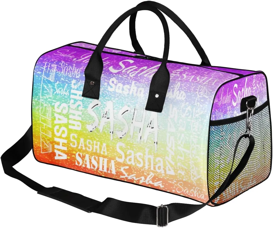 Personalized Travel Duffel Bag with Name, Custom Gymnastics Cheer Dance Gym Duffel Bag for Women Men Overnight Weekender Bag Birthday Gifts, Colorful Glitter Shine (No Glitter)