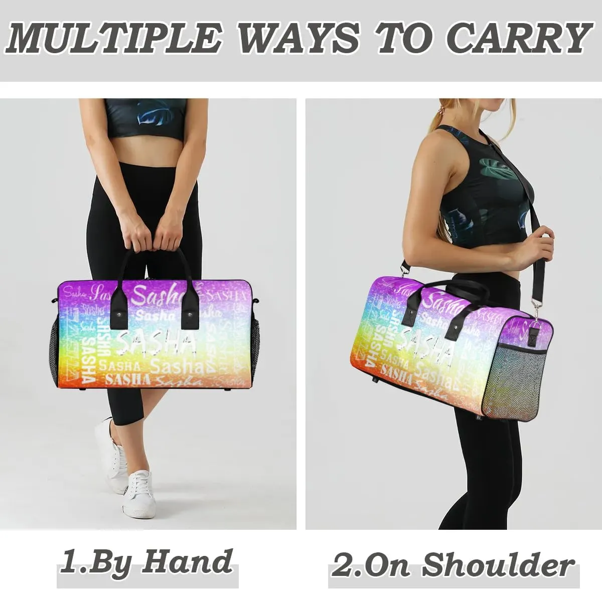 Personalized Travel Duffel Bag with Name, Custom Gymnastics Cheer Dance Gym Duffel Bag for Women Men Overnight Weekender Bag Birthday Gifts, Colorful Glitter Shine (No Glitter)