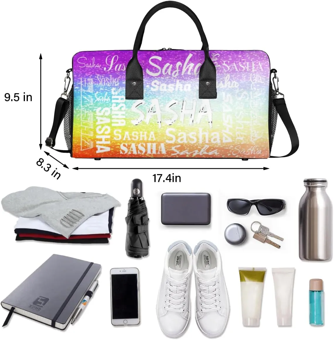 Personalized Travel Duffel Bag with Name, Custom Gymnastics Cheer Dance Gym Duffel Bag for Women Men Overnight Weekender Bag Birthday Gifts, Colorful Glitter Shine (No Glitter)