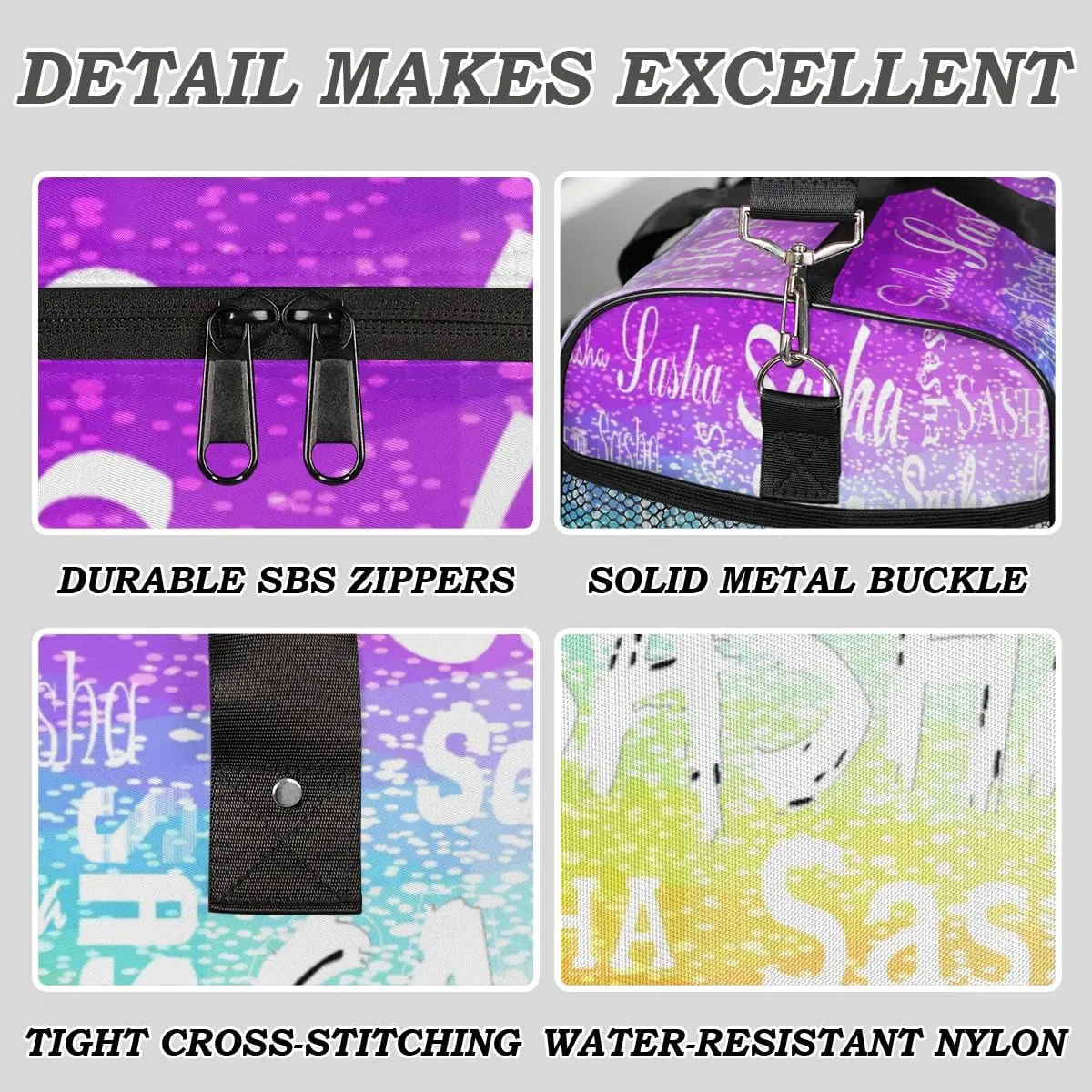 Personalized Travel Duffel Bag with Name, Custom Gymnastics Cheer Dance Gym Duffel Bag for Women Men Overnight Weekender Bag Birthday Gifts, Colorful Glitter Shine (No Glitter)
