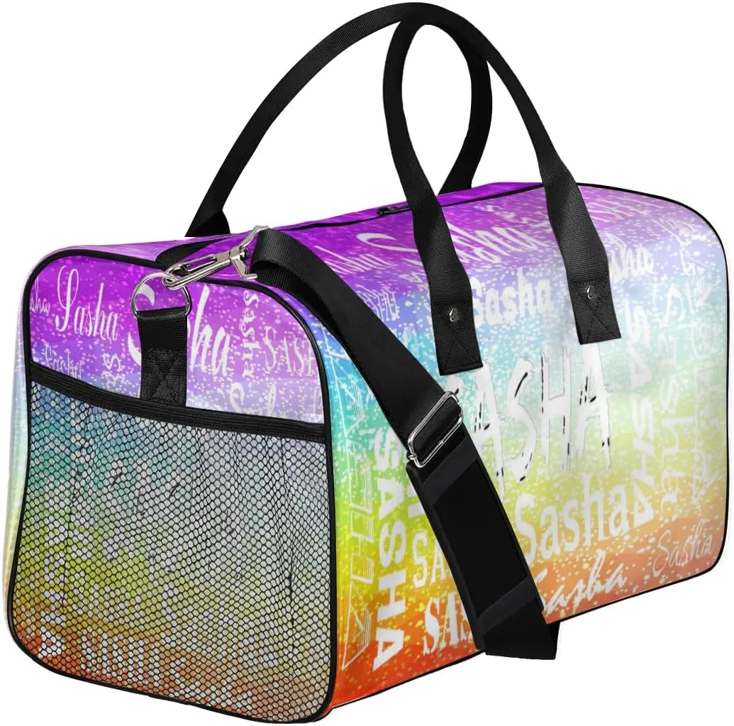 Personalized Travel Duffel Bag with Name, Custom Gymnastics Cheer Dance Gym Duffel Bag for Women Men Overnight Weekender Bag Birthday Gifts, Colorful Glitter Shine (No Glitter)