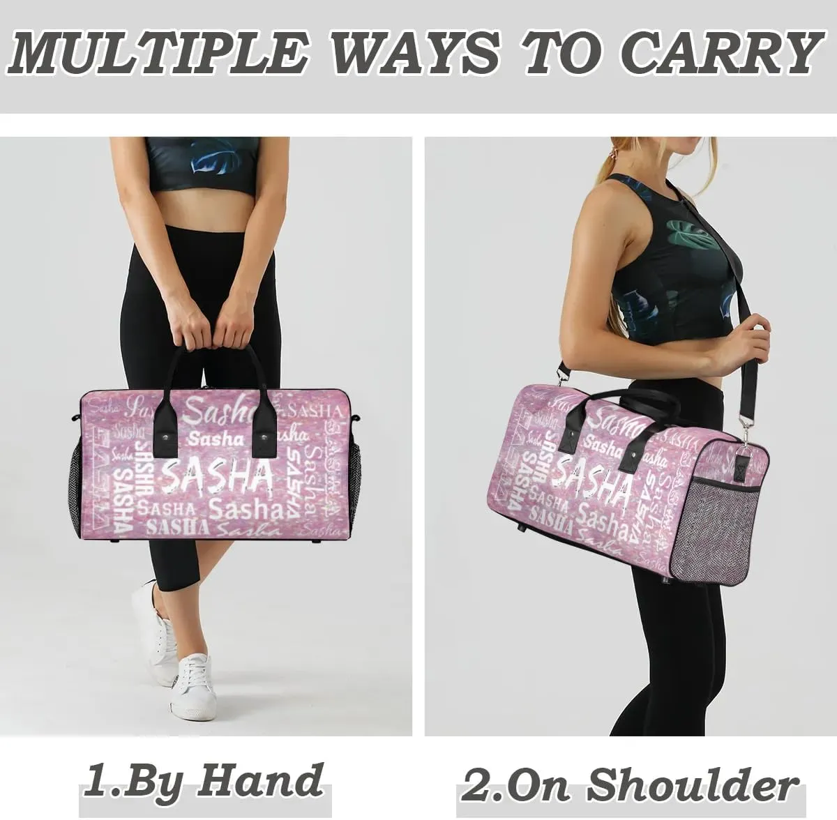 Personalized Travel Duffel Bag with Name, Custom Gymnastics Cheer Dance Gym Duffel Bag for Women Men Overnight Weekender Bag Birthday Gifts, Rose Pink Glitter (No Glitter)