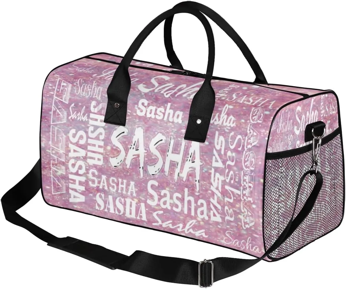 Personalized Travel Duffel Bag with Name, Custom Gymnastics Cheer Dance Gym Duffel Bag for Women Men Overnight Weekender Bag Birthday Gifts, Rose Pink Glitter (No Glitter)