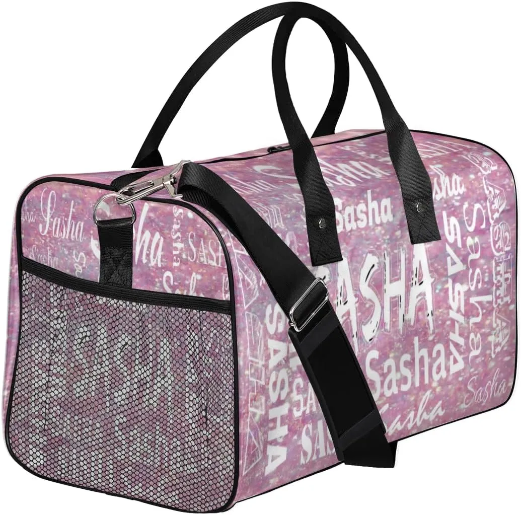 Personalized Travel Duffel Bag with Name, Custom Gymnastics Cheer Dance Gym Duffel Bag for Women Men Overnight Weekender Bag Birthday Gifts, Rose Pink Glitter (No Glitter)