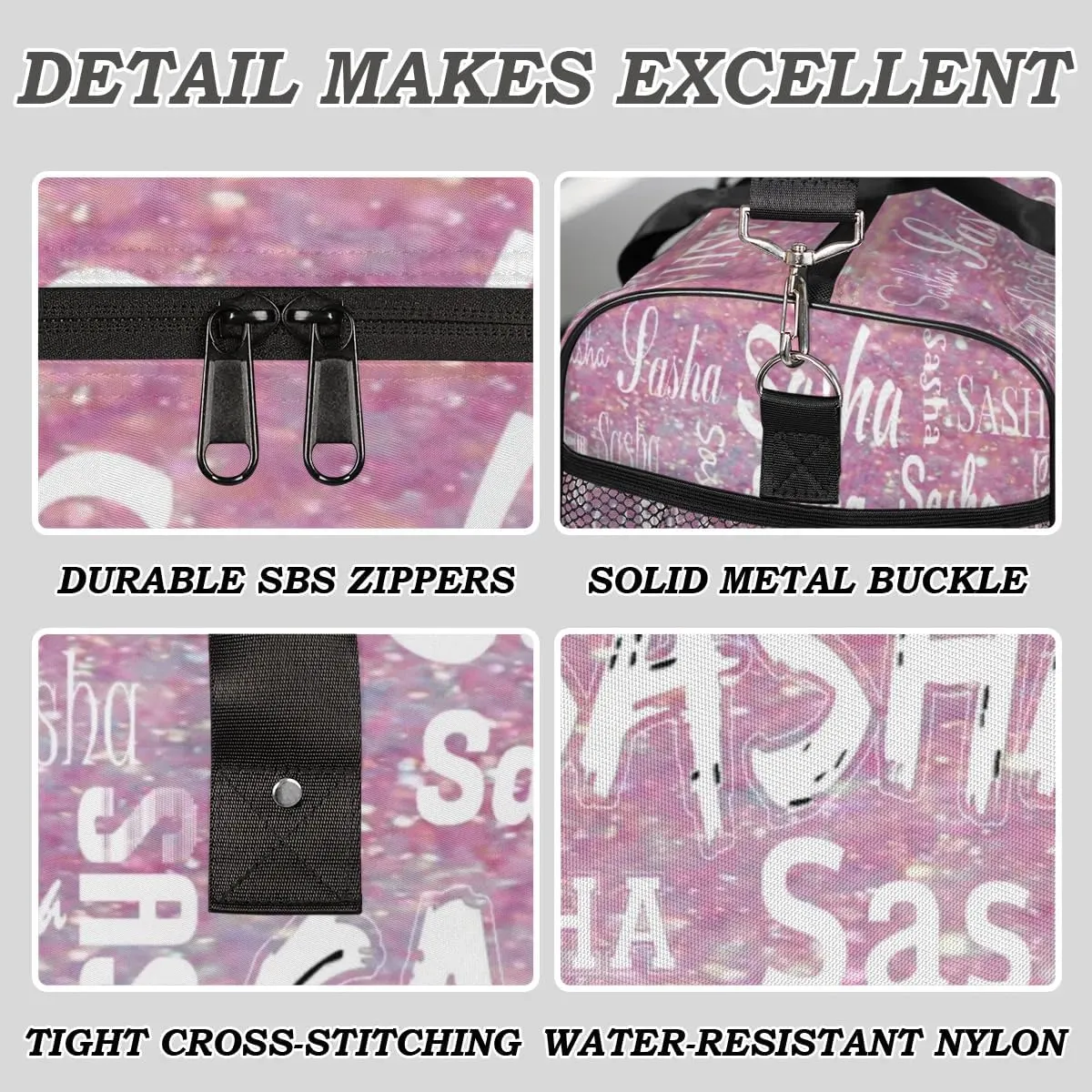 Personalized Travel Duffel Bag with Name, Custom Gymnastics Cheer Dance Gym Duffel Bag for Women Men Overnight Weekender Bag Birthday Gifts, Rose Pink Glitter (No Glitter)
