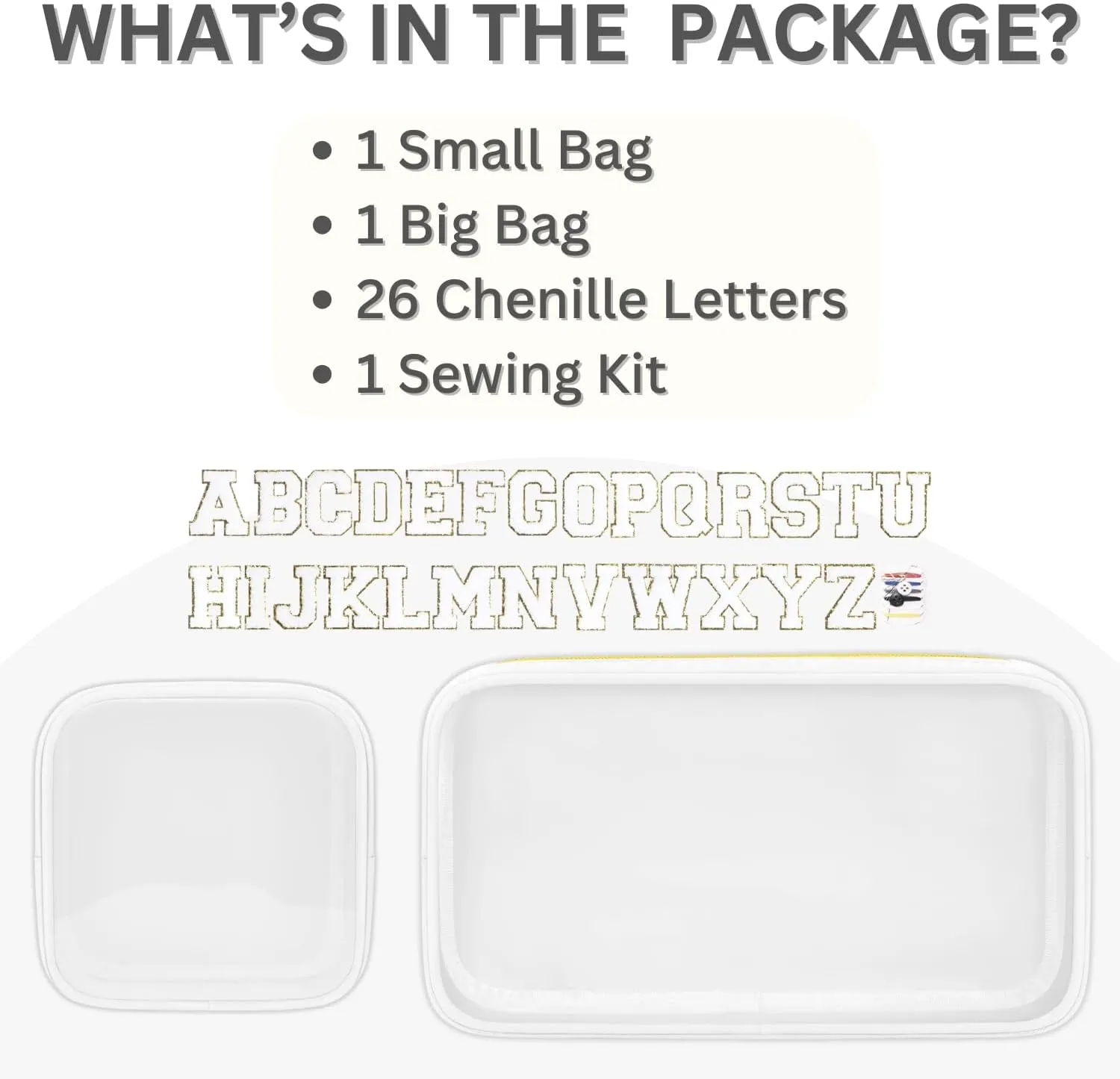 Personalized Travel Makeup Bag Set, 2PCS Toiletry Bag & 26 Chenille Letters, Elegant Skincare Bag, DIY Bridal Shower Gifts for Engagement Wedding (White)