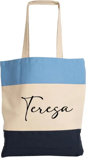 Personalized Tri-Color Canvas Tote Bag with Name – 15" Customizable Eco-Friendly Tote – Durable Cotton Canvas Bag for Gifts, Shopping & Everyday Use - Custom Tote Bag