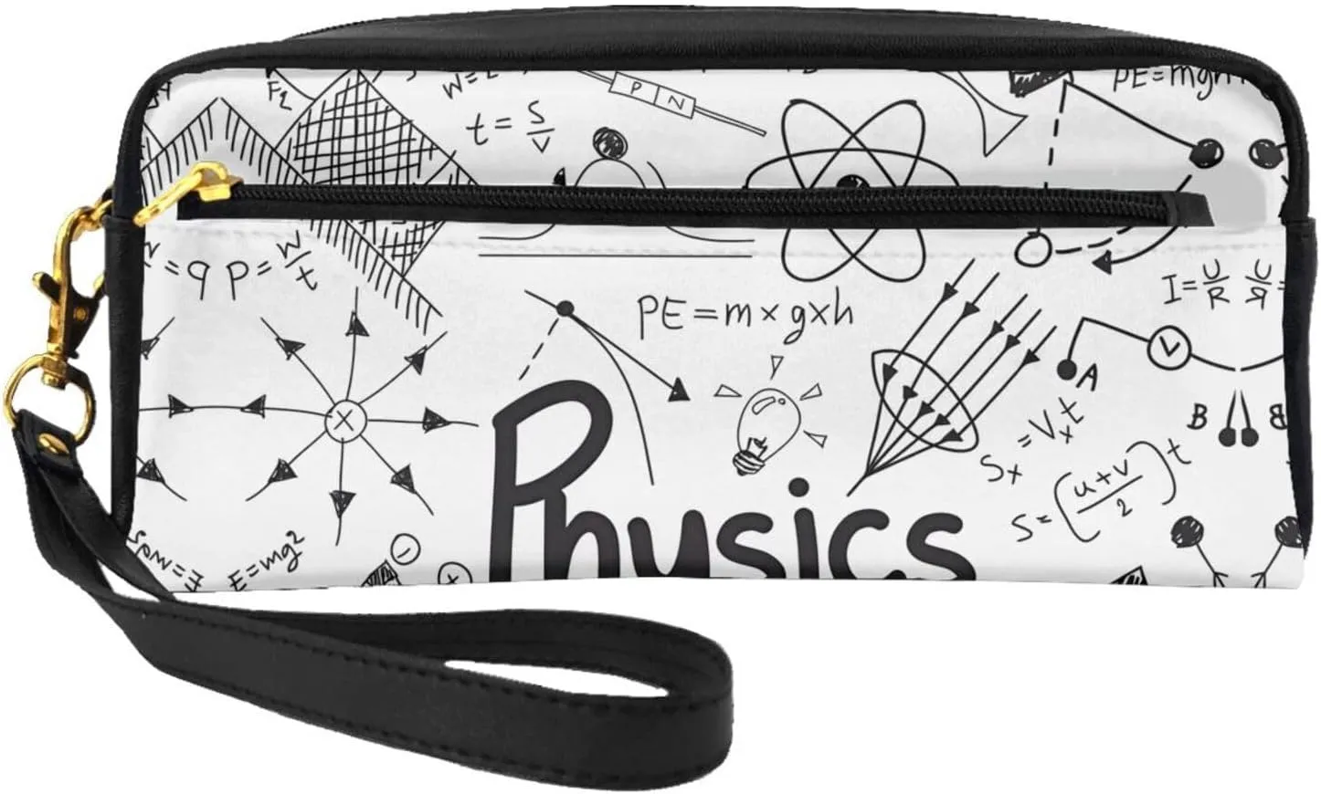 Physics Print Print Leather Small Makeup Bag â€“ Travel Toiletry Bag for Women, Reusable Cosmetic Pouch with Zipper