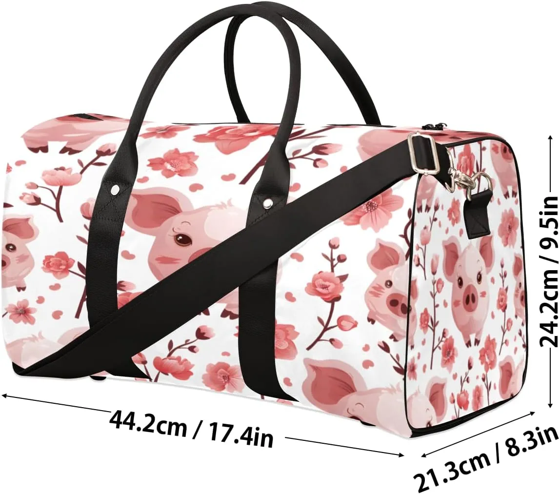 Pig Travel Duffle Bag, Sports Gym Bags for Women Men, Carry On Weekender Overnight Bag, Cute Workout Hospital Airplane Trips Bag