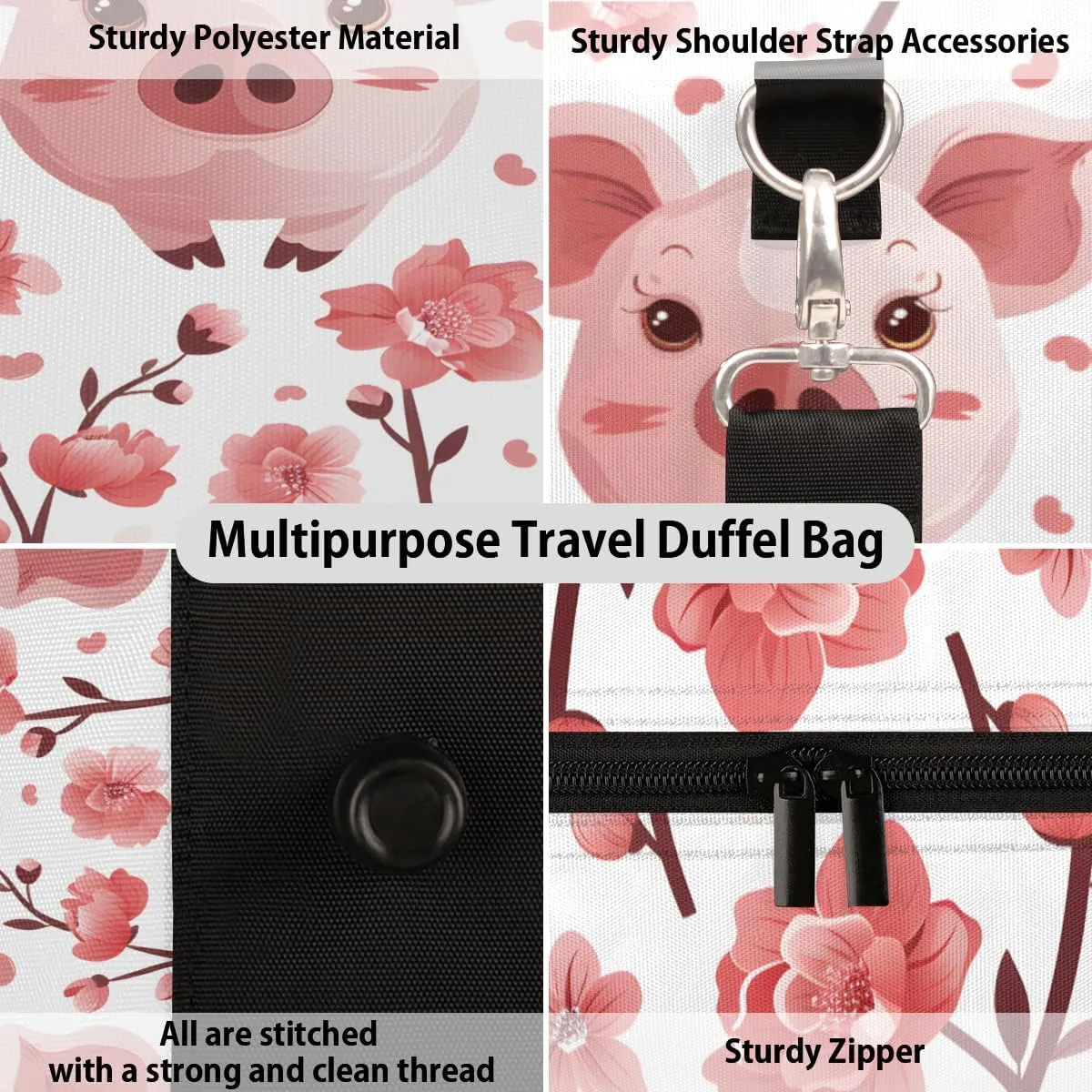 Pig Travel Duffle Bag, Sports Gym Bags for Women Men, Carry On Weekender Overnight Bag, Cute Workout Hospital Airplane Trips Bag