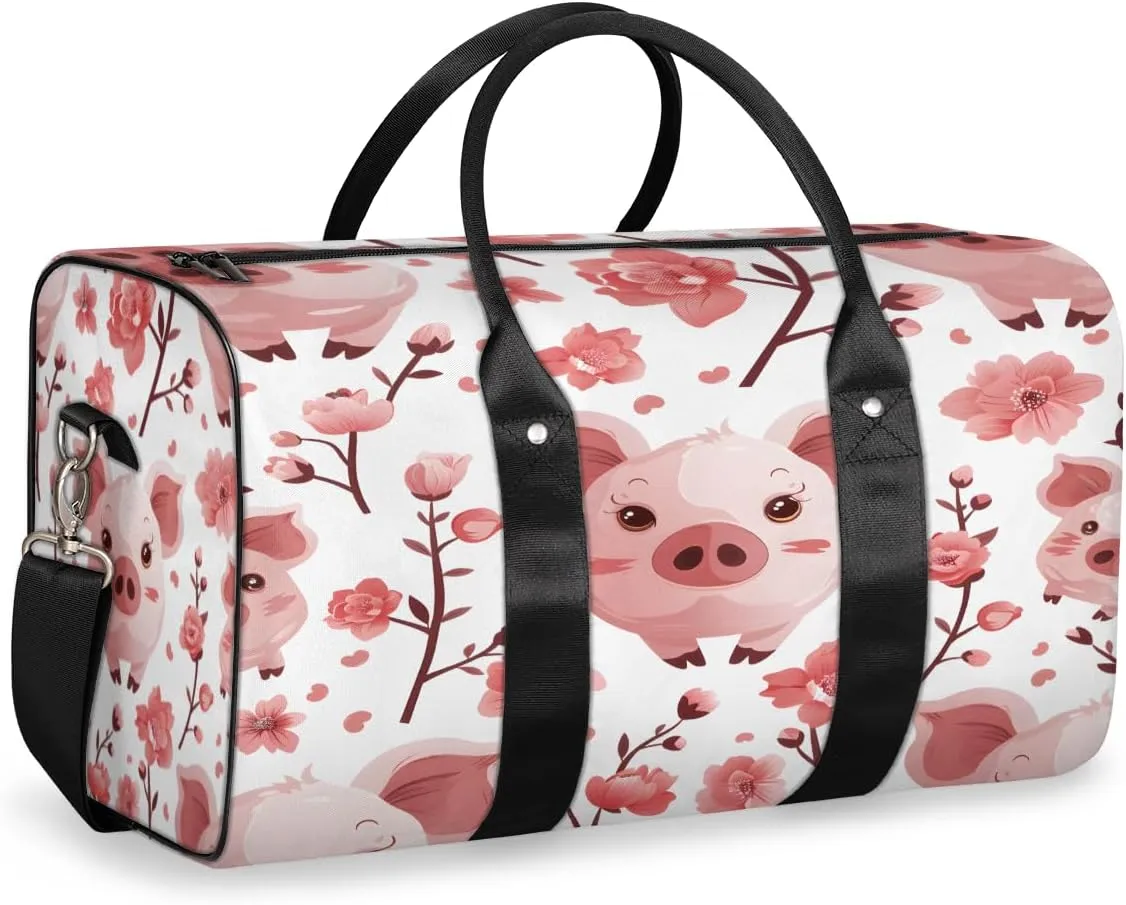 Pig Travel Duffle Bag, Sports Gym Bags for Women Men, Carry On Weekender Overnight Bag, Cute Workout Hospital Airplane Trips Bag