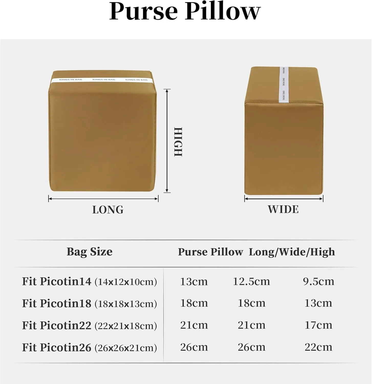 Pillow Insert for Picotin 18, Memory Foam Bag Pillow for Luxury Bag, Satin Soft Surface, Lightweight Shaper for Women Purse (Biscuit, PC18)