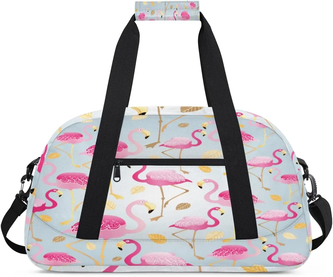 Pink Flamingo Gym Duffel Bag for Men Women Flamingo Sports Tote Bag with Adjustable Shoulder Strap for Dance Gymnastics Traveling Outdoor Camping Overnight Stay