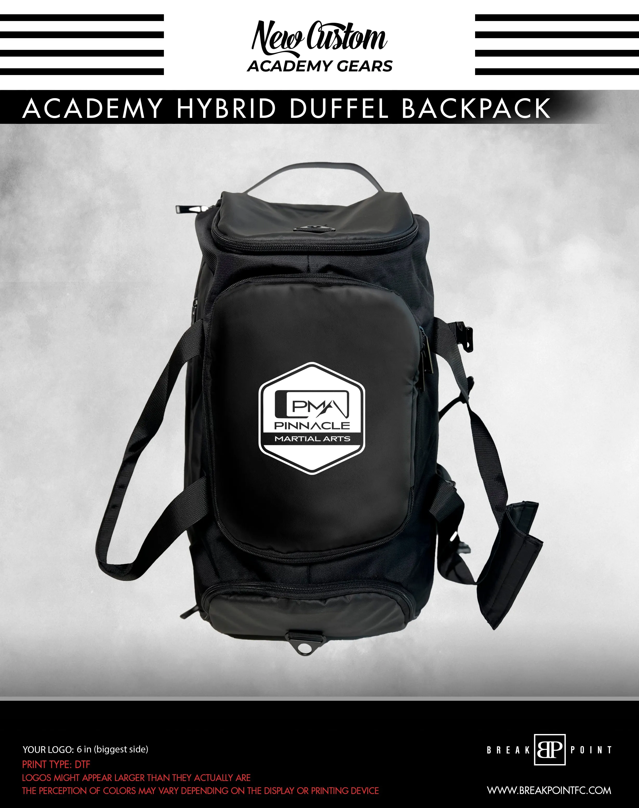 Pinnacle Martial Arts Academy Hybrid Duffel Backpack #885