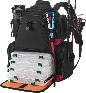 Piscifun Fishing Tackle Backpack with 4 Trays, Large Outdoor Storage Tackle Bag with Protective Rain Cover for Fishing Gear