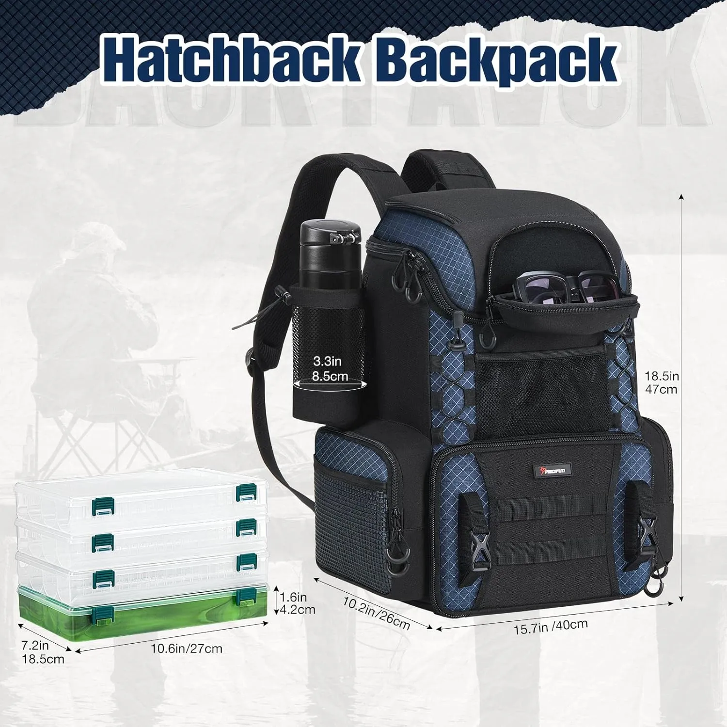 Piscifun Fishing Tackle Backpack with Rod Holders & 4 Tackle Boxes, Outdoor Fishing Bag with Waterproof Rain Cover