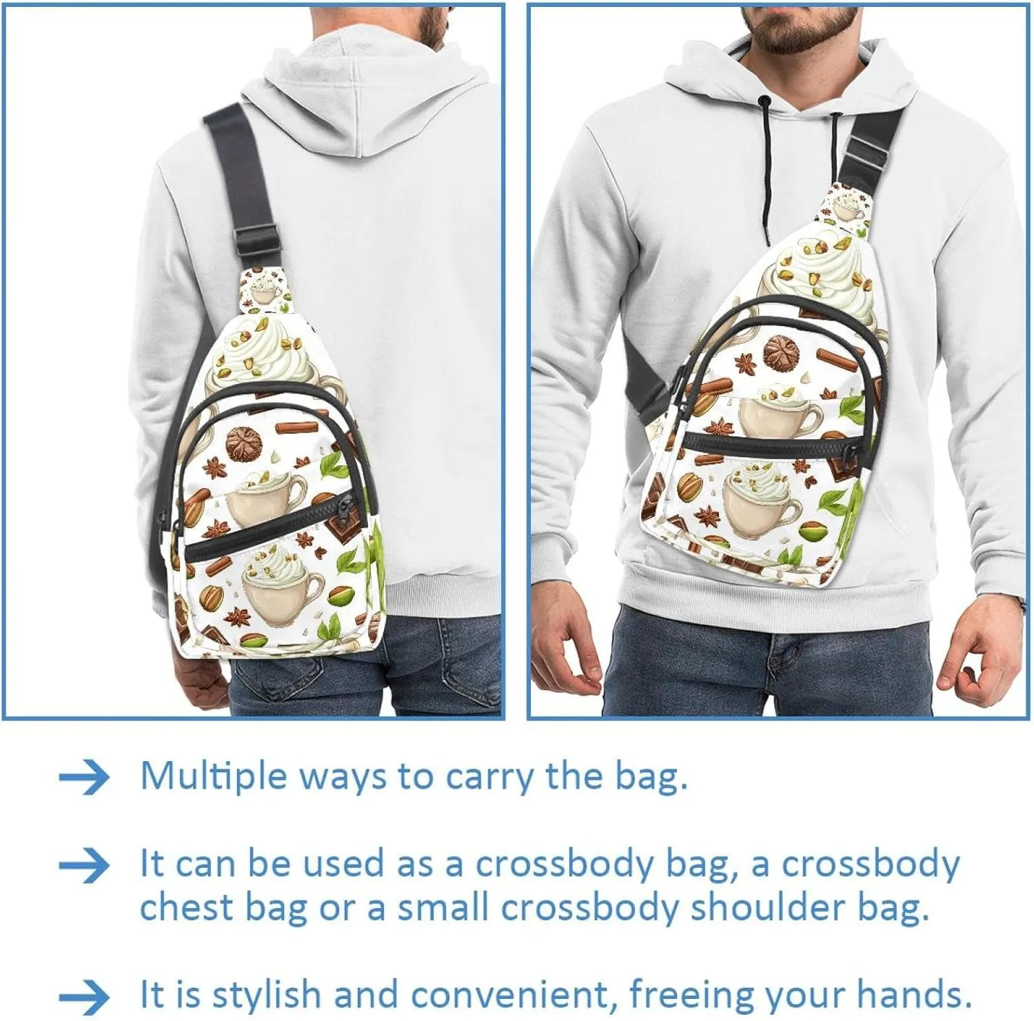 pistachio vanilla and cinnamon hot choco Sling Backpack Bag