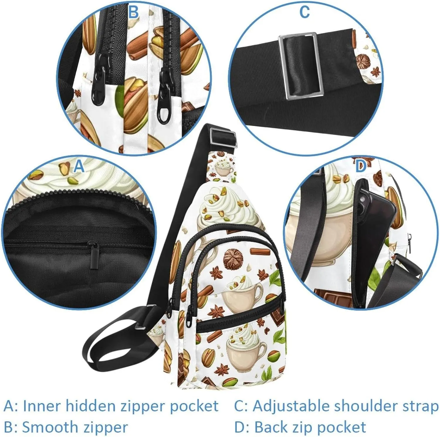 pistachio vanilla and cinnamon hot choco Sling Backpack Bag