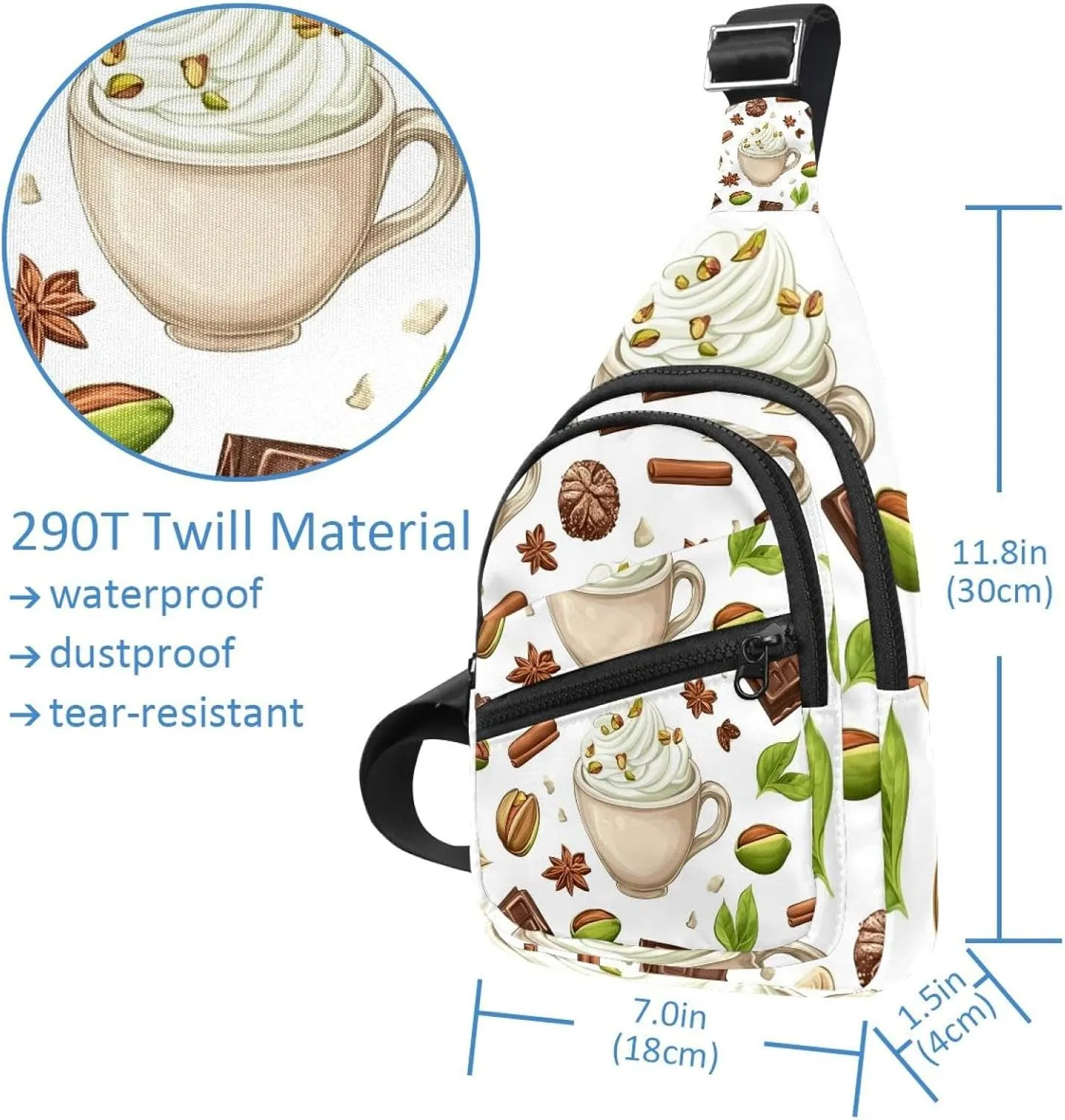 pistachio vanilla and cinnamon hot choco Sling Backpack Bag