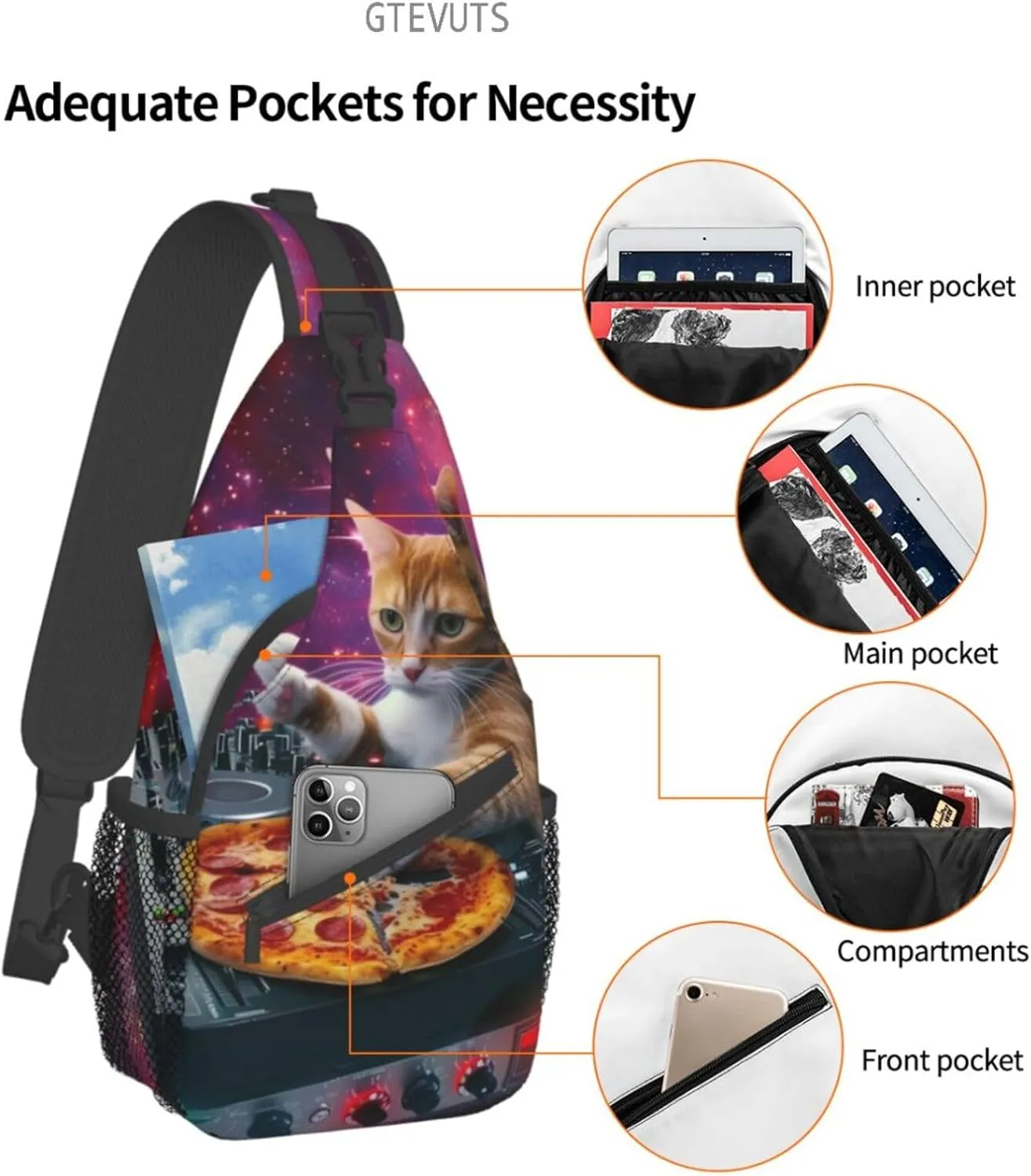 Pizza Cats Crossbody Bag for Women Men- Fashion Backpack Daypack Travel Shoulder Bags Outdoor