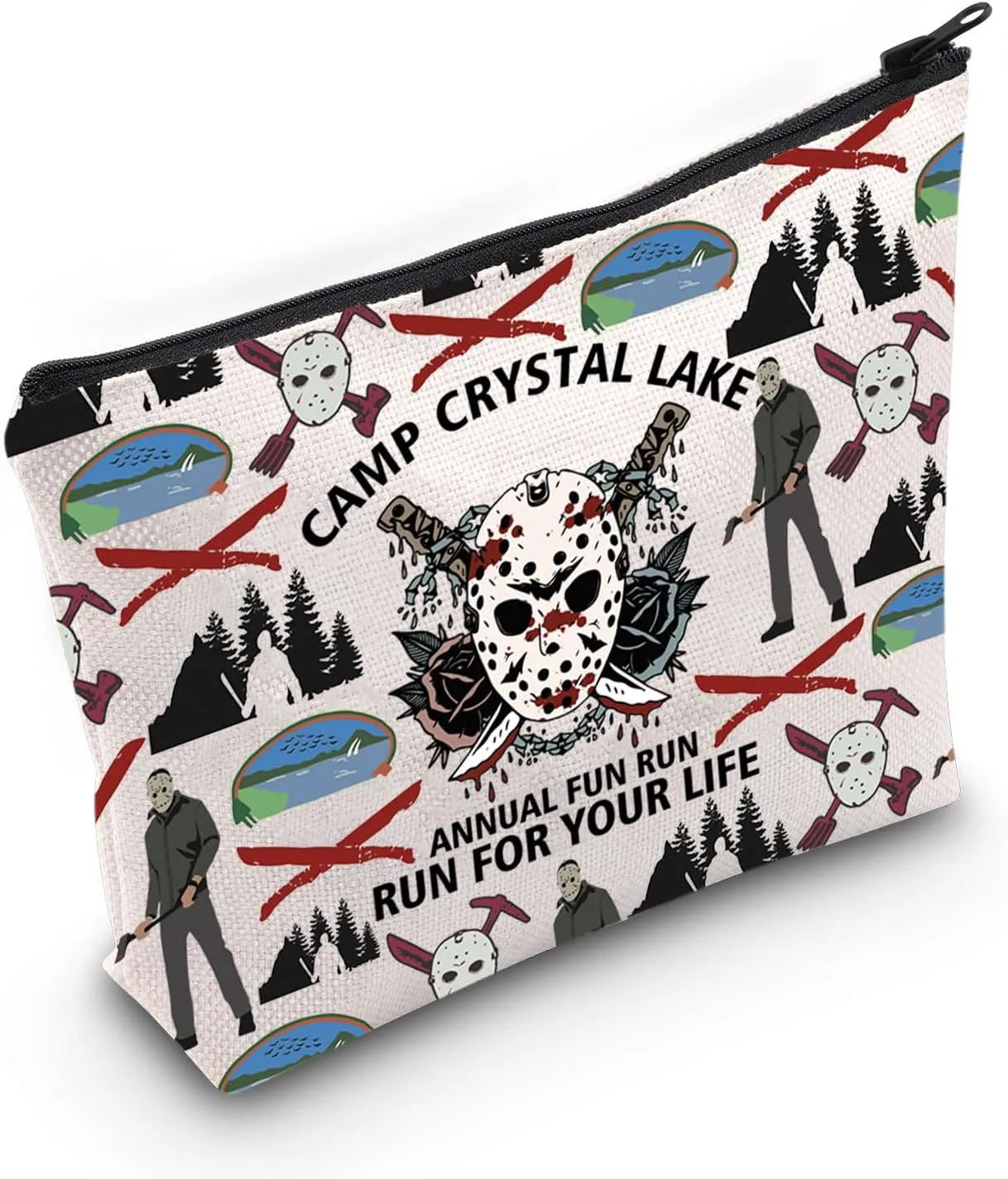 PLITI Camp Crystal Lake Gift Jason Horror Movie Inspired Gift Camping Counselor Makeup Bag Scary Movies Characters Gift (Camp Lake Run Bag)