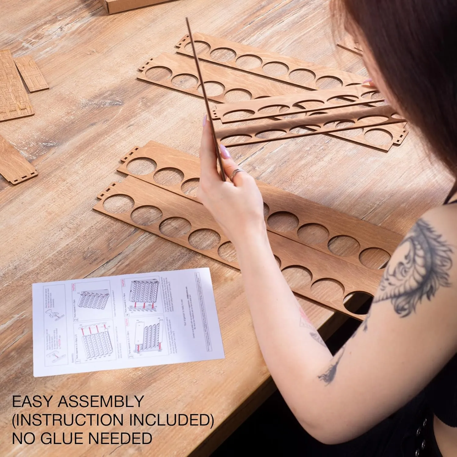 Plydolex Paint Rack Organizer with 54 Holes Suitable for Tamiya Paints - Wall-mounted Wooden Craft Paint Storage Rack - Craft Paint Holder Rack 16x5.2x12.6 inch