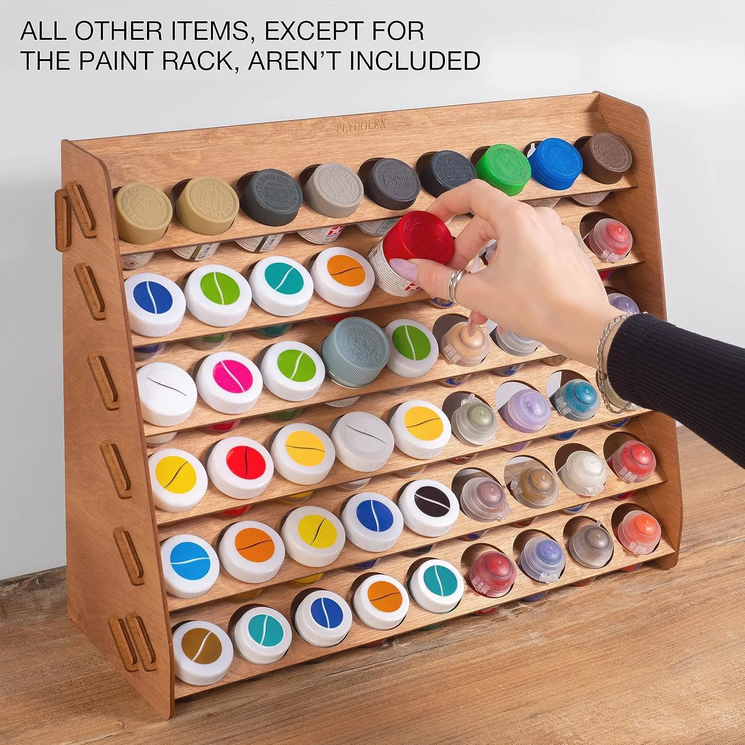Plydolex Paint Rack Organizer with 54 Holes Suitable for Tamiya Paints - Wall-mounted Wooden Craft Paint Storage Rack - Craft Paint Holder Rack 16x5.2x12.6 inch