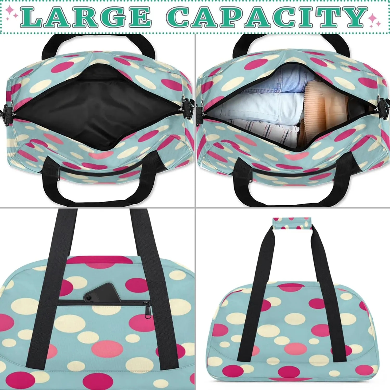 Polka Dot Small Gym Bag for Women Men, Watercolor Rainbow Colorful Travel Duffle Bag Workout Dance Tote Bag Carry On Overnight Weekender Bag
