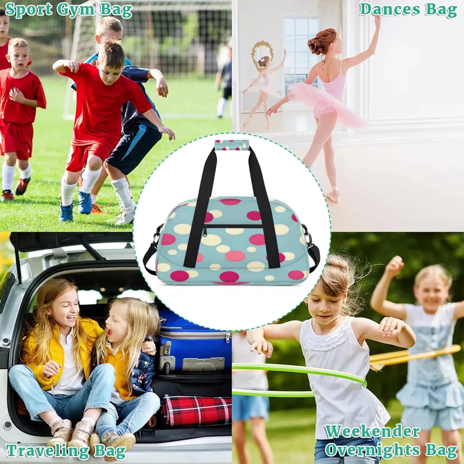 Polka Dot Small Gym Bag for Women Men, Watercolor Rainbow Colorful Travel Duffle Bag Workout Dance Tote Bag Carry On Overnight Weekender Bag