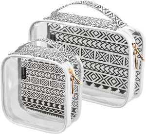 Polynesian Hawaiian 2 Pieces Clear Makeup Cosmetic Bags for Traveling Vacation Organizing, Toiletry Bags for Women Men, PVC Waterproof Travel Organizer