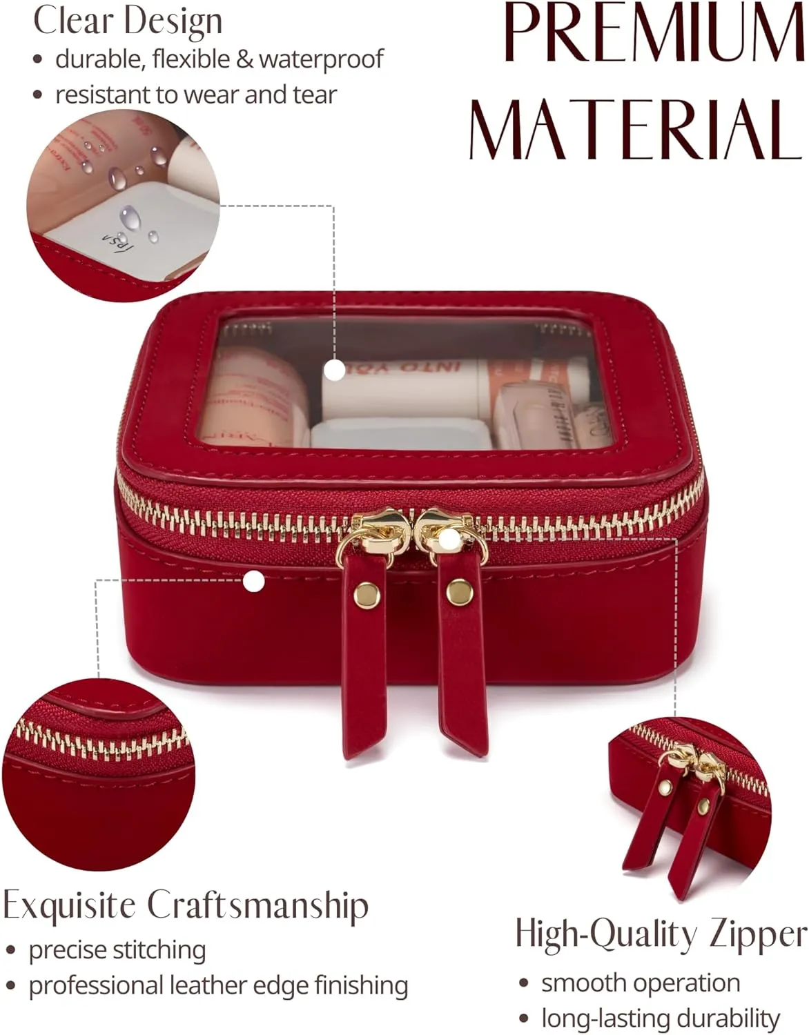 Popvibe Clear Makeup Bag Travel Cosmetic Case Transparent Toiletry Bag with Zipper, Portable Make Up Organizer Traveling Compact Car Bag for Essentials