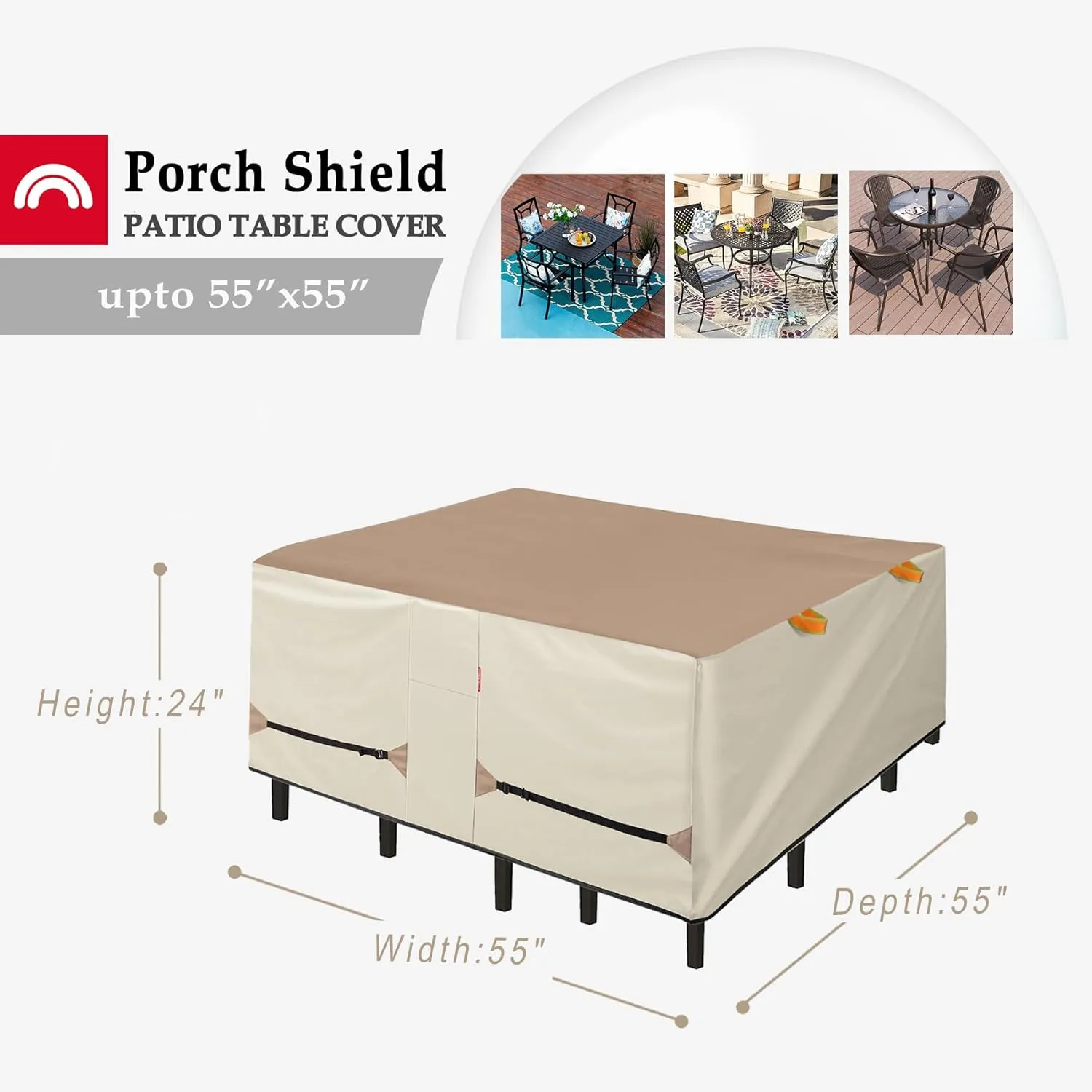 Porch Shield Patio Table Cover - Waterproof Outdoor Dining Table and Chairs Furniture Set Cover Square - 55 x 55 inch, Light Tan & Khaki