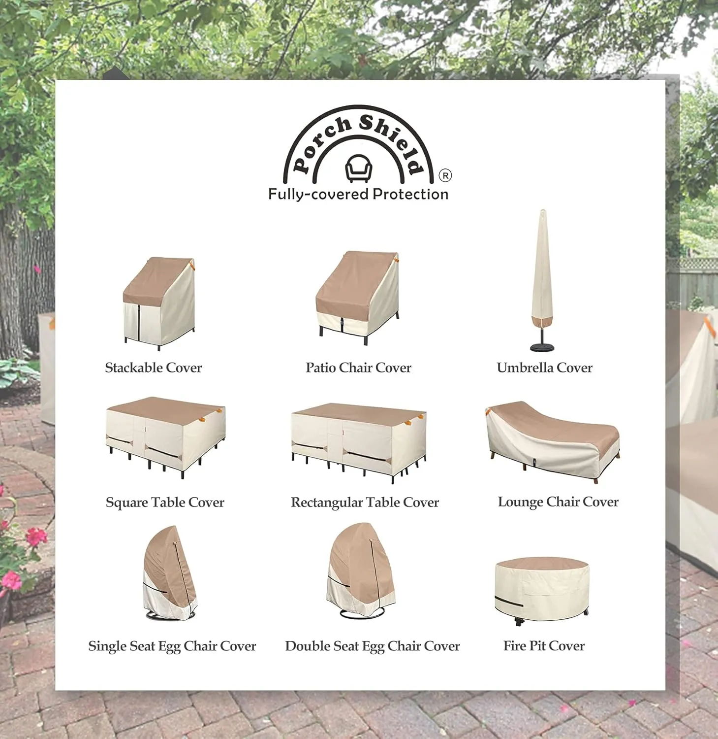 Porch Shield Patio Table Cover - Waterproof Outdoor Dining Table and Chairs Furniture Set Cover Square - 55 x 55 inch, Light Tan & Khaki