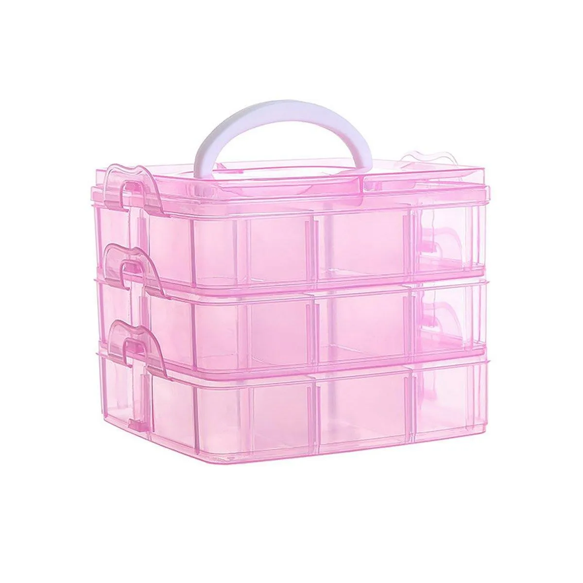 Portable Plastic Jewelry Organizer Box Three layers Detachable Makeup Storager