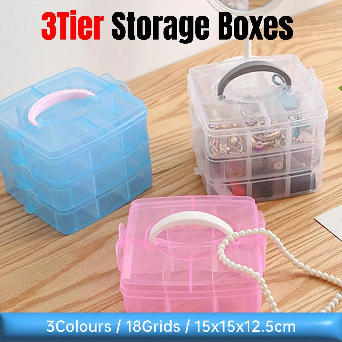 Portable Plastic Jewelry Organizer Box Three layers Detachable Makeup Storager