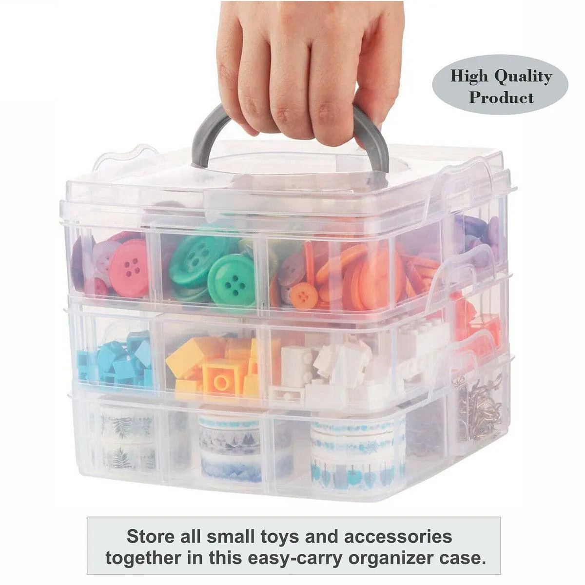 Portable Plastic Jewelry Organizer Box Three layers Detachable Makeup Storager