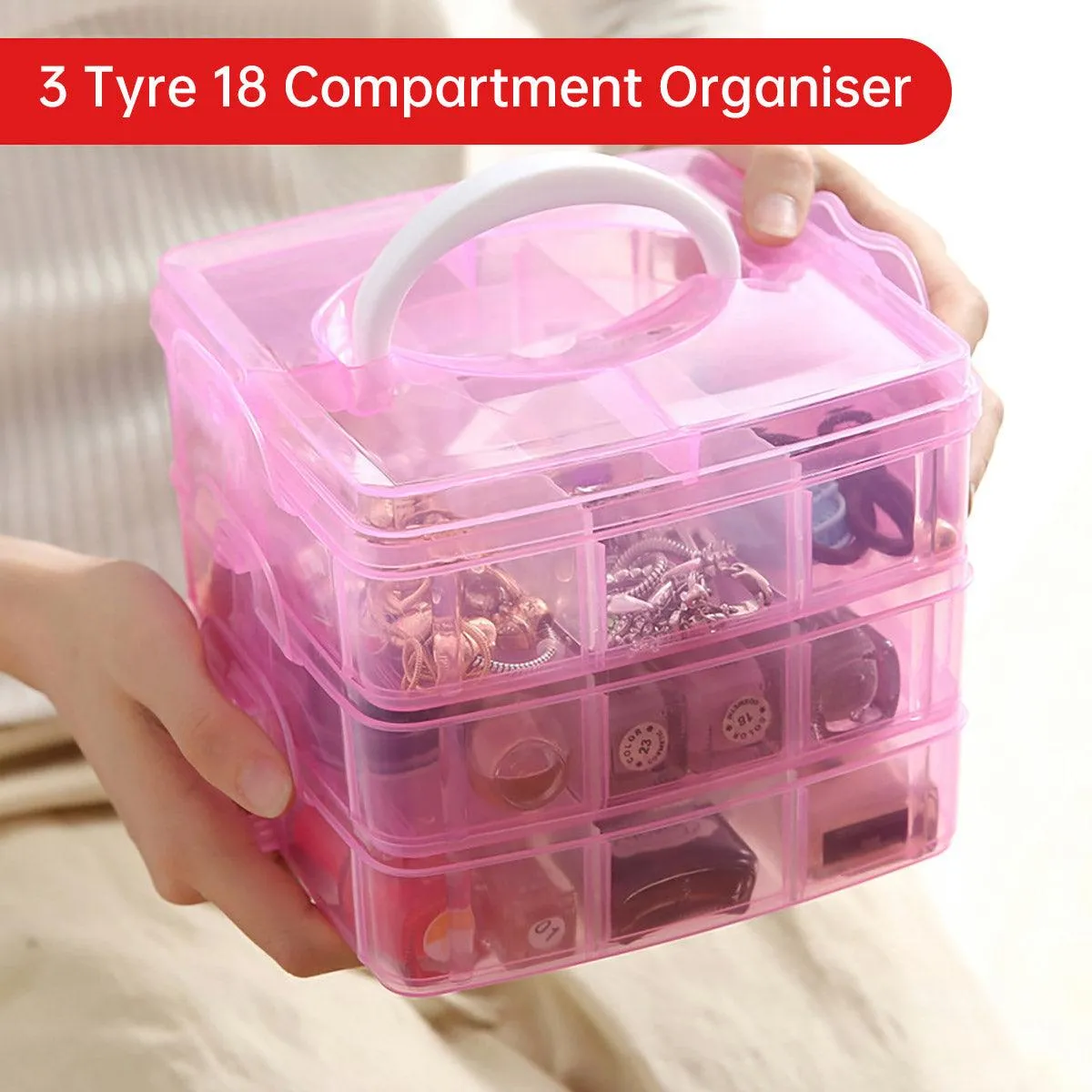 Portable Plastic Jewelry Organizer Box Three layers Detachable Makeup Storager