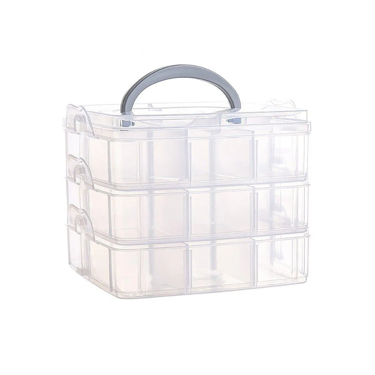 Portable Plastic Jewelry Organizer Box Three layers Detachable Makeup Storager