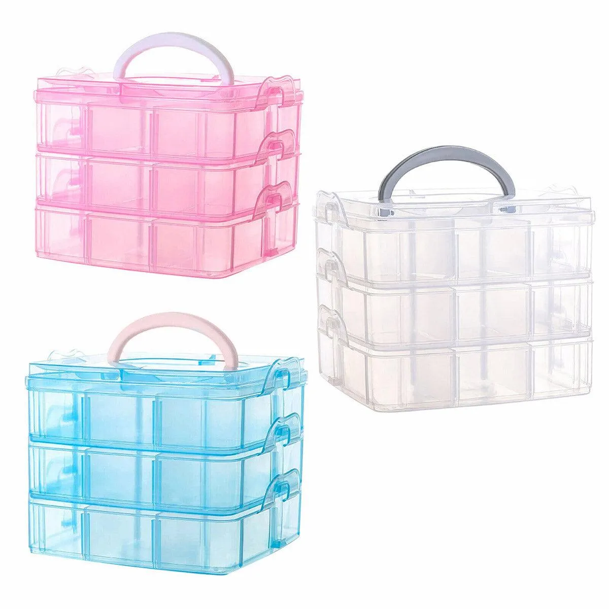 Portable Plastic Jewelry Organizer Box Three layers Detachable Makeup Storager