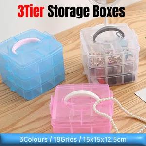 Portable Plastic Jewelry Organizer Box Three layers Detachable Makeup Storager