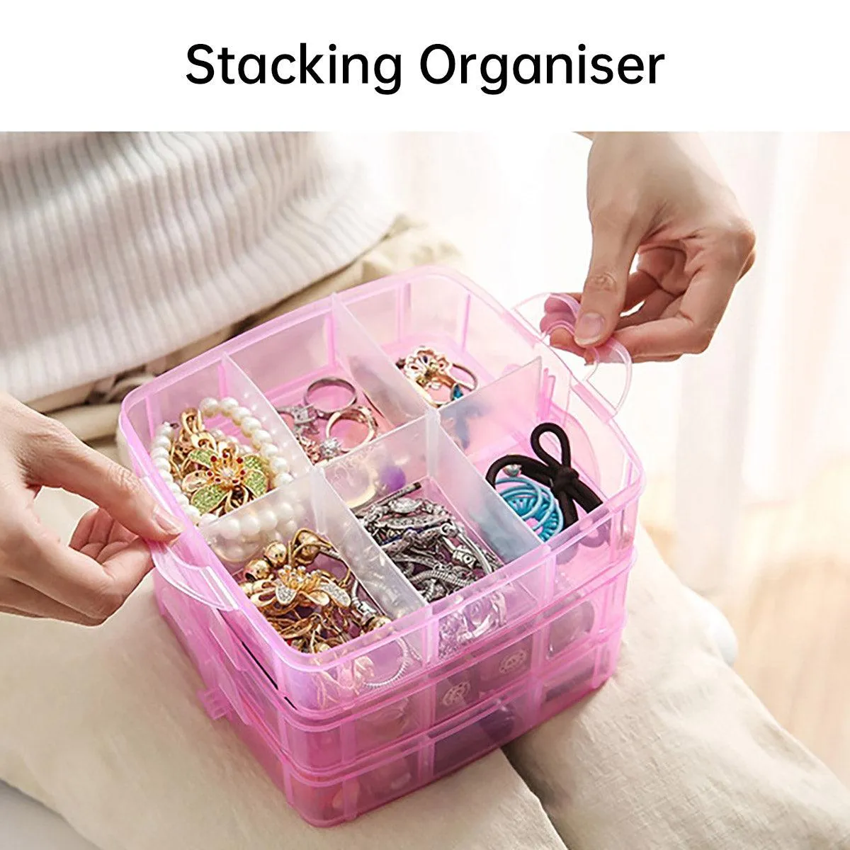 Portable Plastic Jewelry Organizer Box Three layers Detachable Makeup Storager