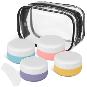 Portable Travel Containers: 30ml Sillicone Refillable Empty Cream Jars, with Bag & 4 Spatulas, Leak-proof, for Women Man Cosmetic Toiletries Face Hand Body Lotion Creams