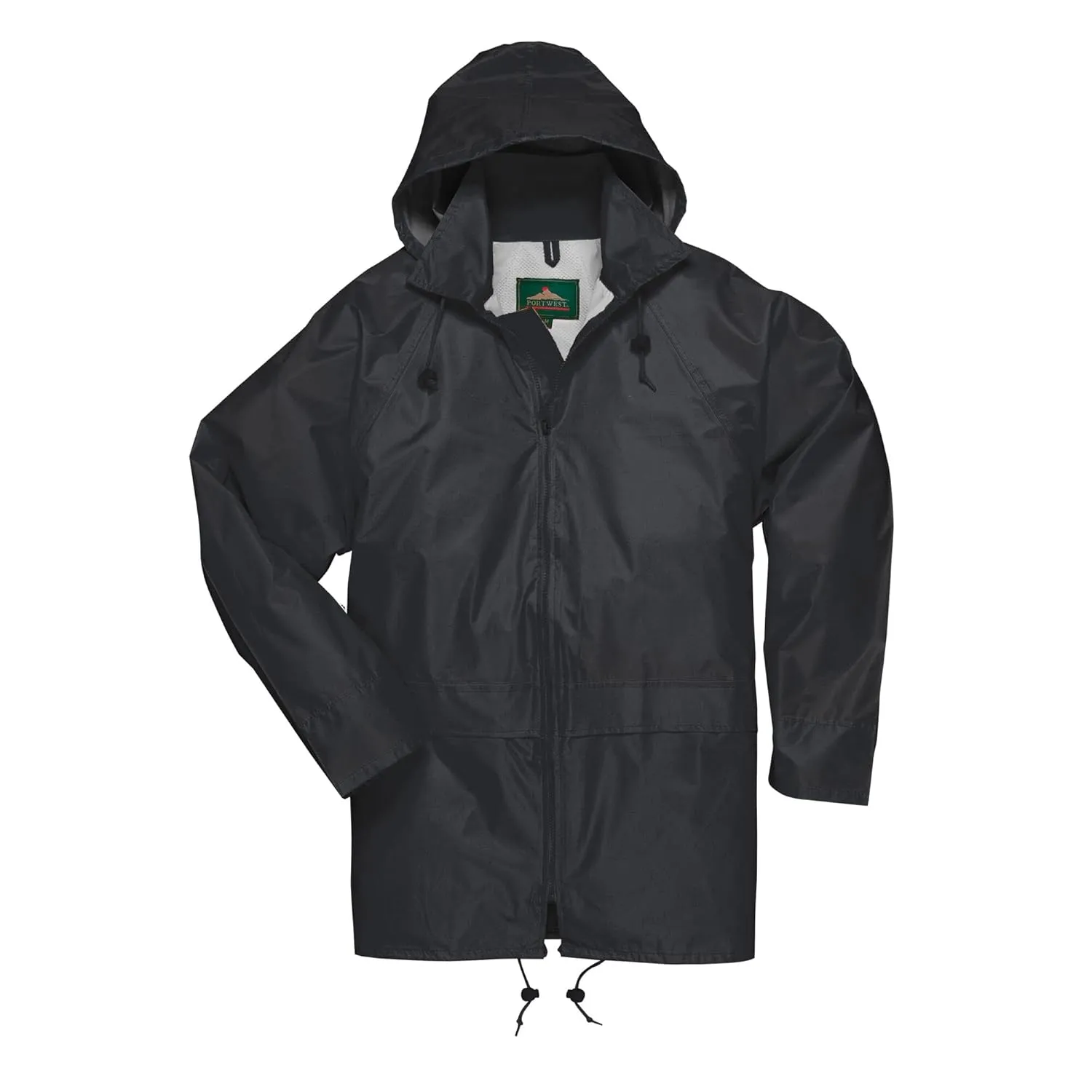 Portwest US440 Classic Waterproof Rain Jacket wth Pack Away Hood & Sealed Seams, Black, Large