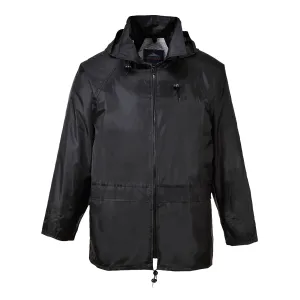 Portwest US440 Classic Waterproof Rain Jacket wth Pack Away Hood & Sealed Seams, Black, Large