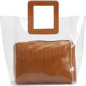 Poxas Womens Transparent Shoulder Bags Clear Tote PVC Handbag Jelly Purse Waterproof Bag