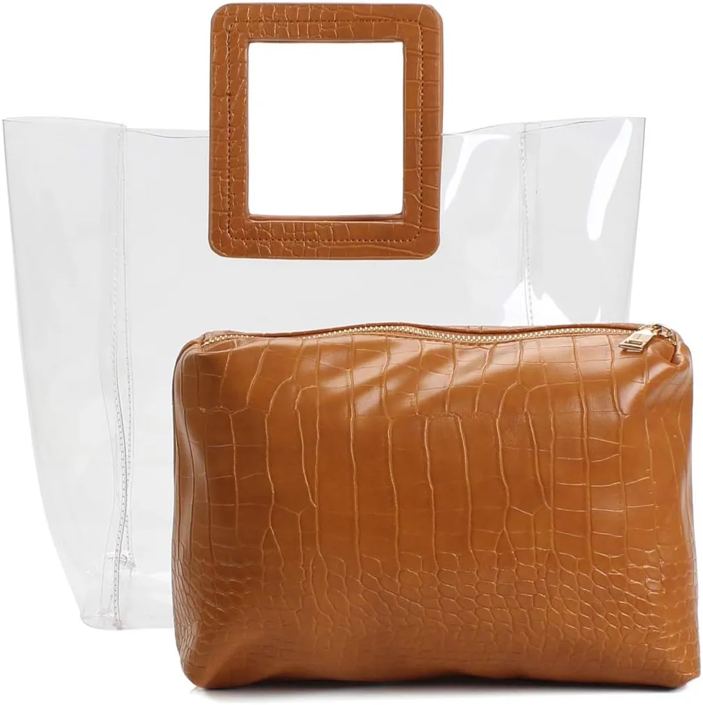 Poxas Womens Transparent Shoulder Bags Clear Tote PVC Handbag Jelly Purse Waterproof Bag
