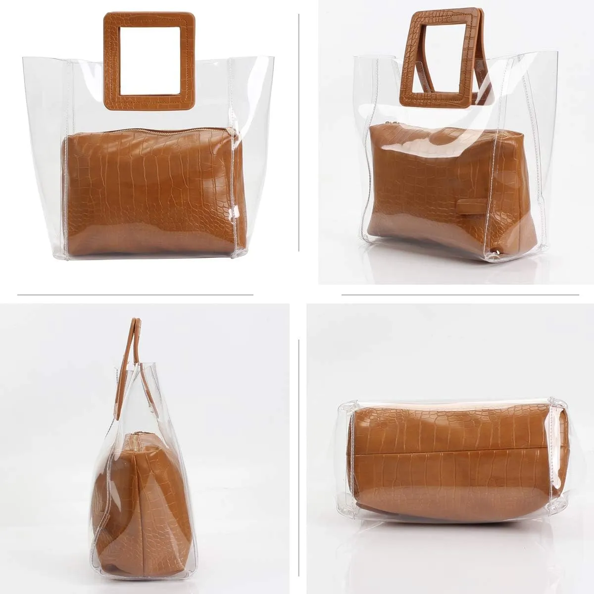 Poxas Womens Transparent Shoulder Bags Clear Tote PVC Handbag Jelly Purse Waterproof Bag