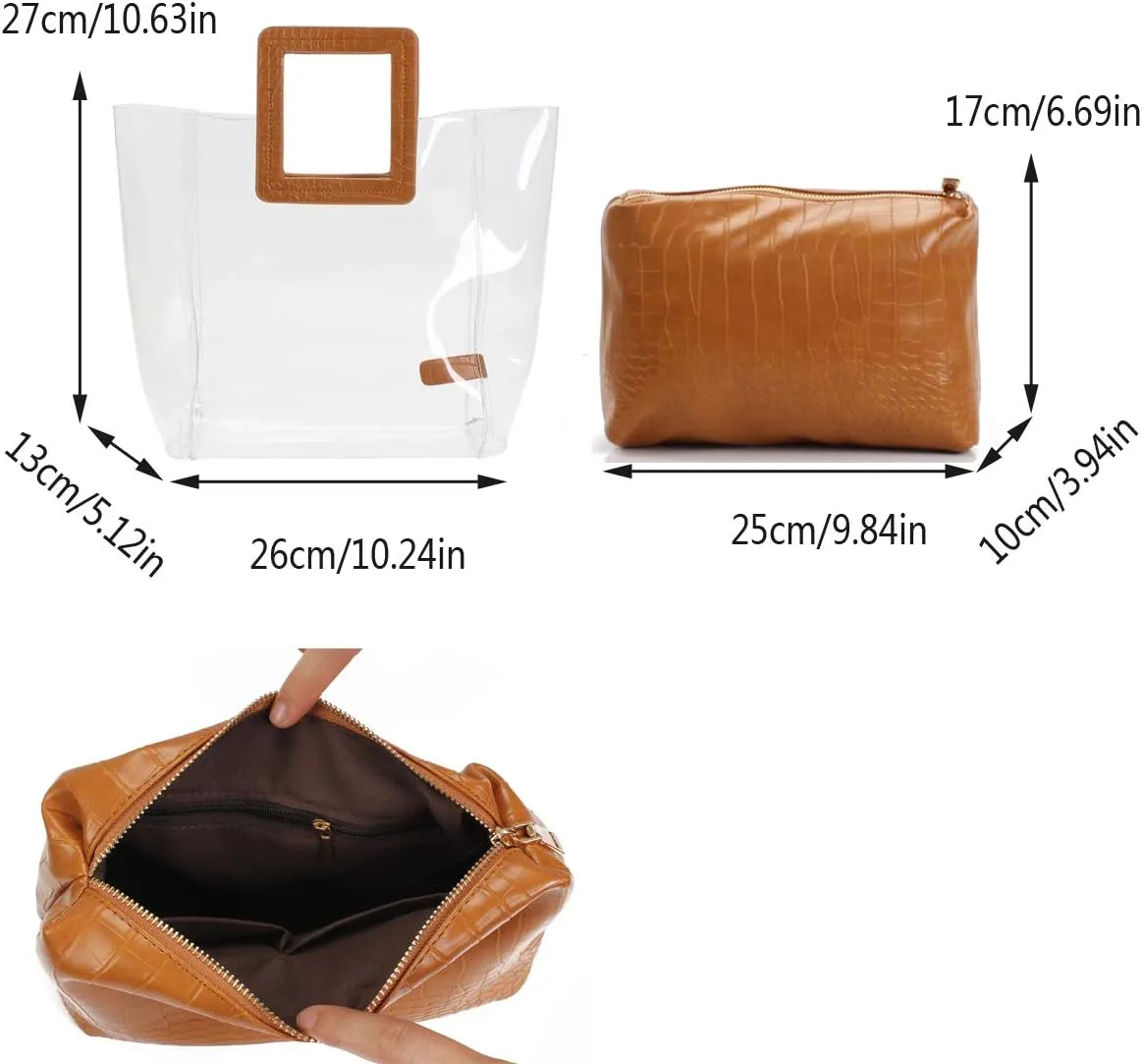 Poxas Womens Transparent Shoulder Bags Clear Tote PVC Handbag Jelly Purse Waterproof Bag