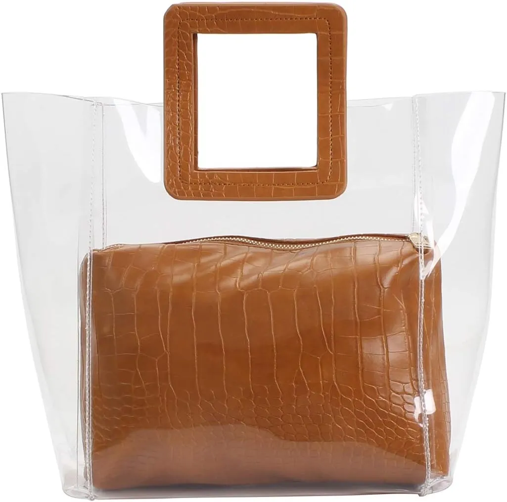 Poxas Womens Transparent Shoulder Bags Clear Tote PVC Handbag Jelly Purse Waterproof Bag
